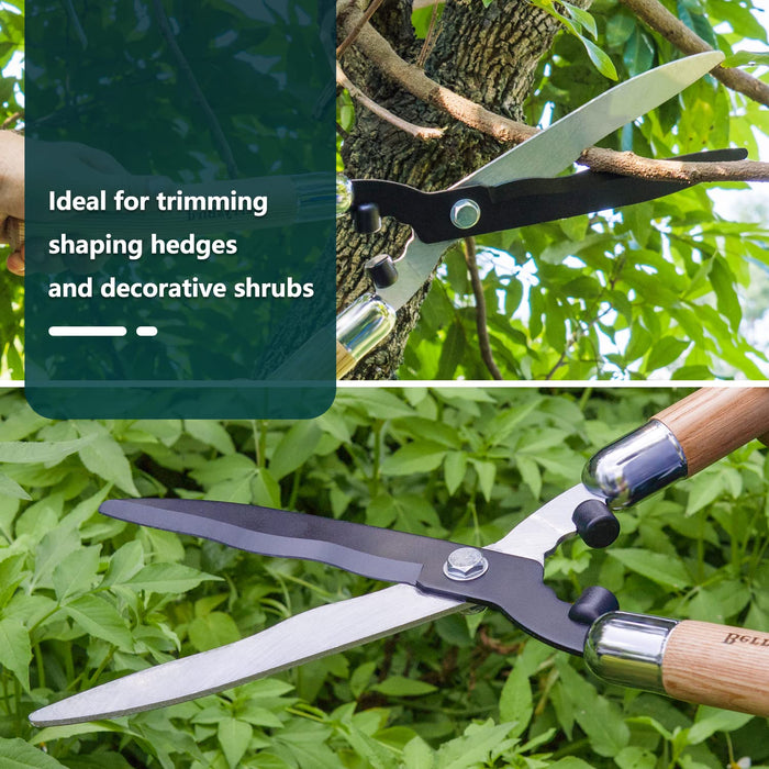 Berry&Bird Garden Hedge Shears,19.88''Heavy Duty Pruning Shear for Trimming Borders and Bushes, Manual Hedge Clippers with Wooden Handles & Carbon Steel Sharp Blades Gardening Scissors