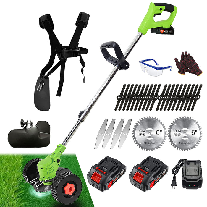 Electric Weed Wacker, Weed Eater Battery Powered, 21V 2Ah 3-in-1 Cordless  String Trimmer w/3 Types Blade & 2 Batteries, Edger Lawn Tool Powerful