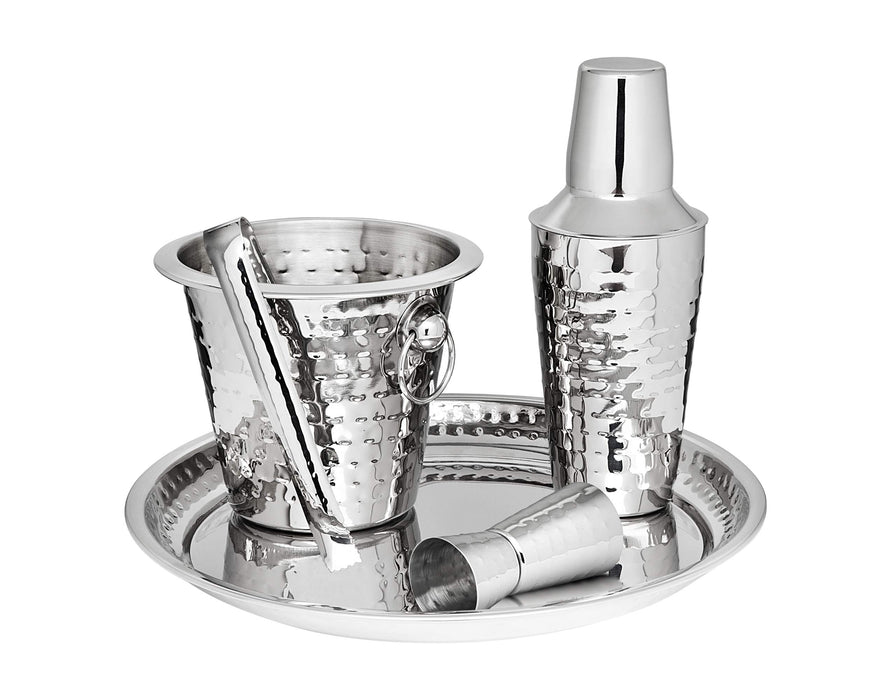 Godinger Barware Bar Tools Stainless Steel set, Includes Cocktail Shaker for Drink Mixing, Double Jigger, Ice Bucket, Tongs