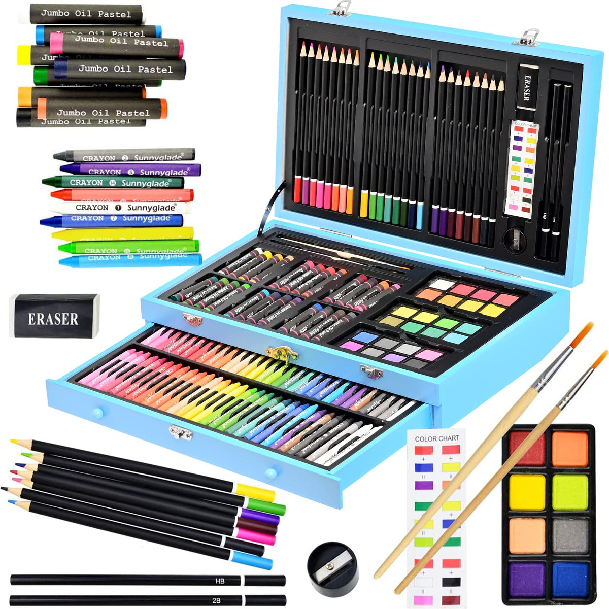 Art Supplies, 153-Pack Deluxe Wooden Art Set Crafts Drawing Painting  Coloring S