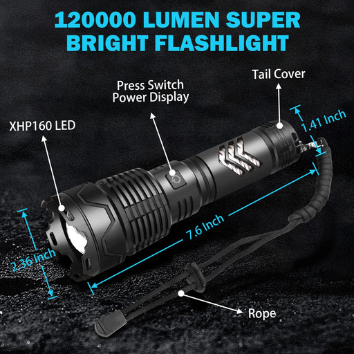 Rechargeable Led Flashlights, 120000 High Lumens Flashlight, XHP160.8 —  CHIMIYA