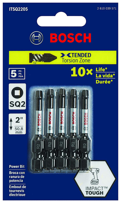 BOSCH ITSQ2205 5-Pack 2 In. Square 2 Impact Tough Screwdriving Power Bits