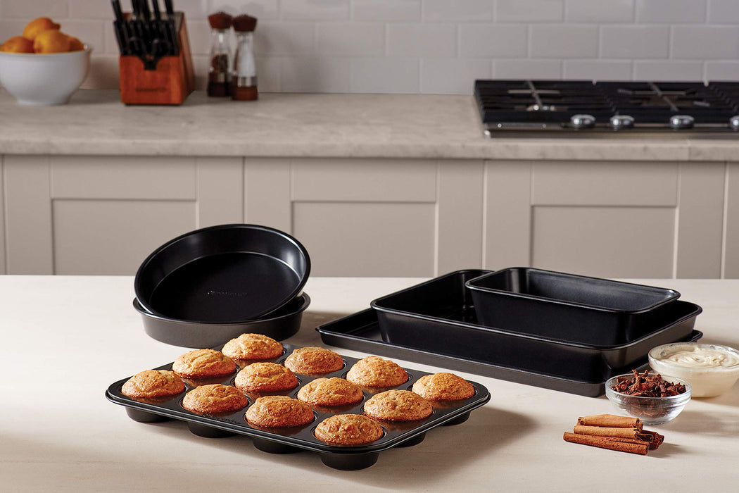 to Encounter Silicone Baking Pans Set, 4 Pieces Nonstick Bakeware Set with Baking Pans, Baking Sheets, Cookie Sheets, Cake Pan with Metal Reinforced