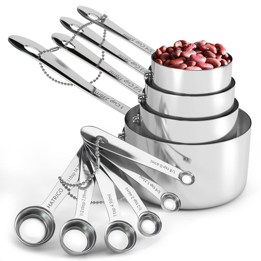 New DI ORO 8-Piece 18/8 Stainless Steel Measuring Cup and Spoon Set - Easy -to-Read Measurements - For Dry and Liquid Ingredients - Great Kitchen  Tools for Cooking and Baking - Dishwasher Safe 