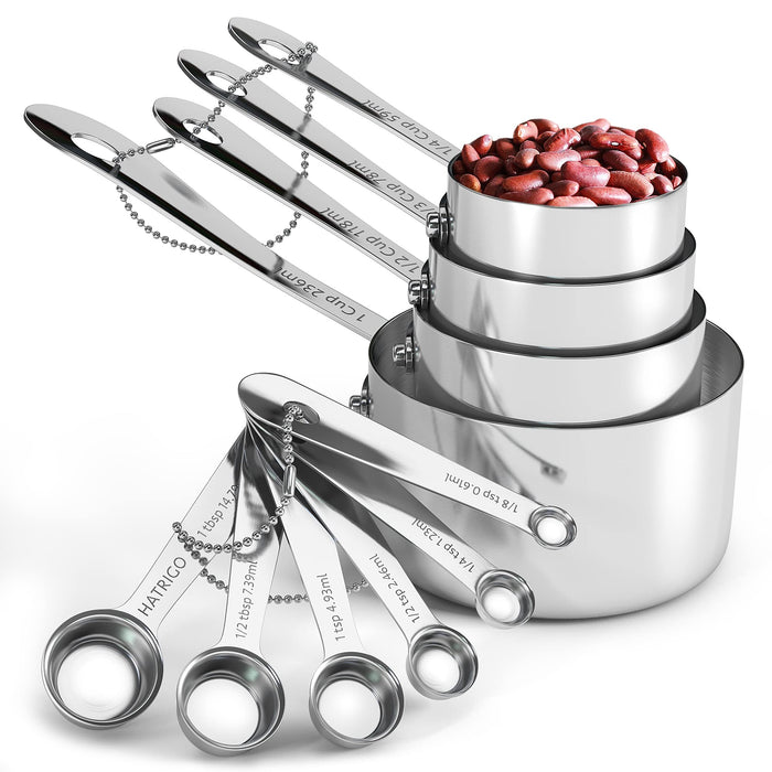Stainless Steel Measuring Cups And Spoons Set - Heavy-Duty Stackable  8-Piece Set - Dry And Liquid Measurement, Dishwasher Safe - Professional  Metal Kitchen Utensils
