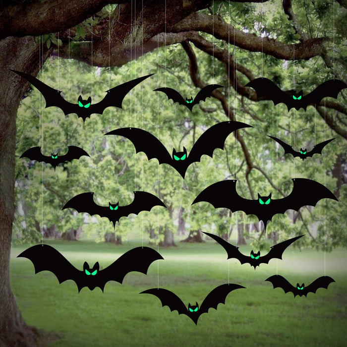 Halloween Hanging Bats Decorations-12Pcs 3 Sizes Realistic Plastic