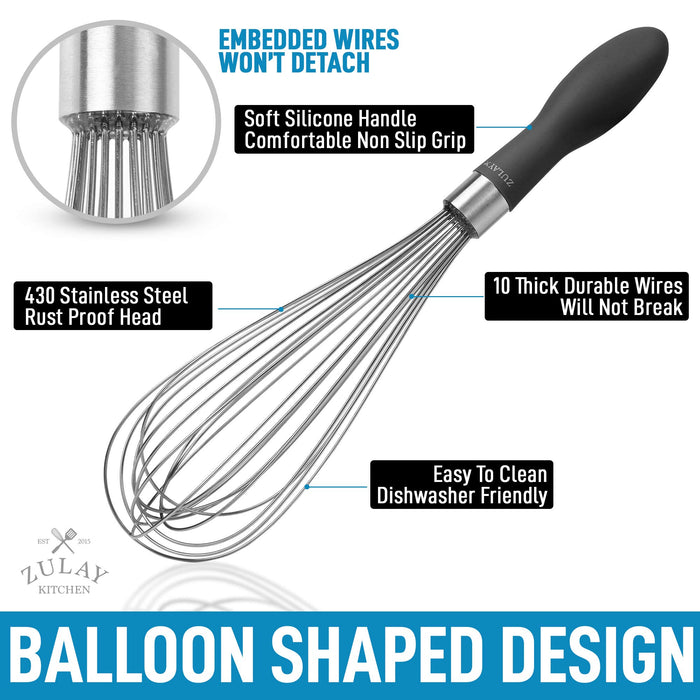 Uniques 12Inh Stainless Steel Whisk Balloon Whisk Kithen Tool With Soft Silione Handle Thik Durable Wired Whisk Utensil For Blend