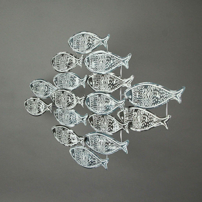 Things2Die4 30 Inch Blue and White Metal School of Fish Coastal Wall Sculpture Nautical Decor Beach Decoration, One Size