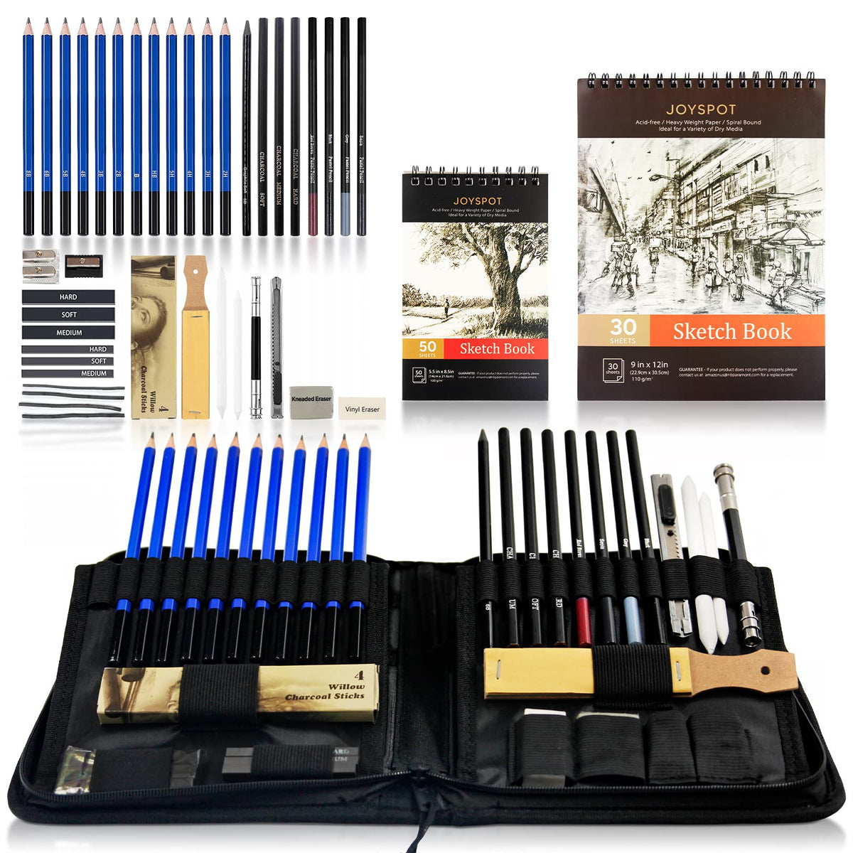 JOY SPOT! 76 Pack Drawing Set, Pro Art Sketching Kit with 3-Color