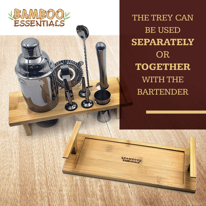 Bamboo Essentials 10-Piece Bartender Kit, Complete Bar Tool Set with Stylish Bamboo Stand, Home Bartending Kit, Martini Cocktail Shaker Set for An