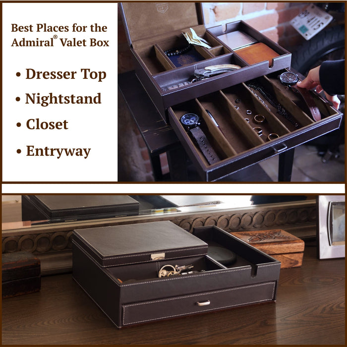 HOUNDSBAY Admiral Dresser Valet Box  Mens Jewelry Box Organizer Watch —  CHIMIYA