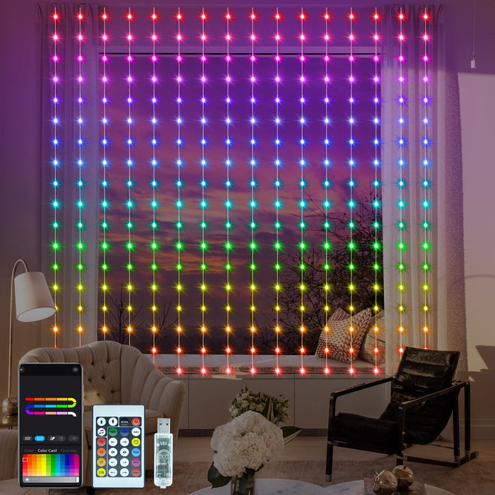Smart Curtain Lights Rgb 5050 Built In Chip, 19 Color Changing Fairy Rainbow Curtain Lights Remote & App Control 144 Led Outdoor