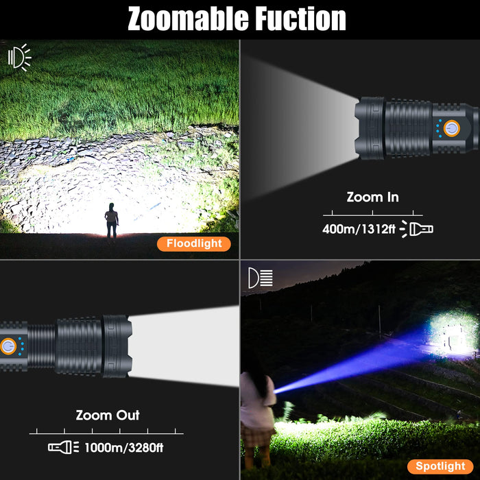 Rechargeable LED Flashlights 180000 High Lumens Super Bright Zoomable IPX6  Waterproof Flashlight Batteries Included 5 Modes Powerful Tactical  Flashlight for Camping Emergencies 