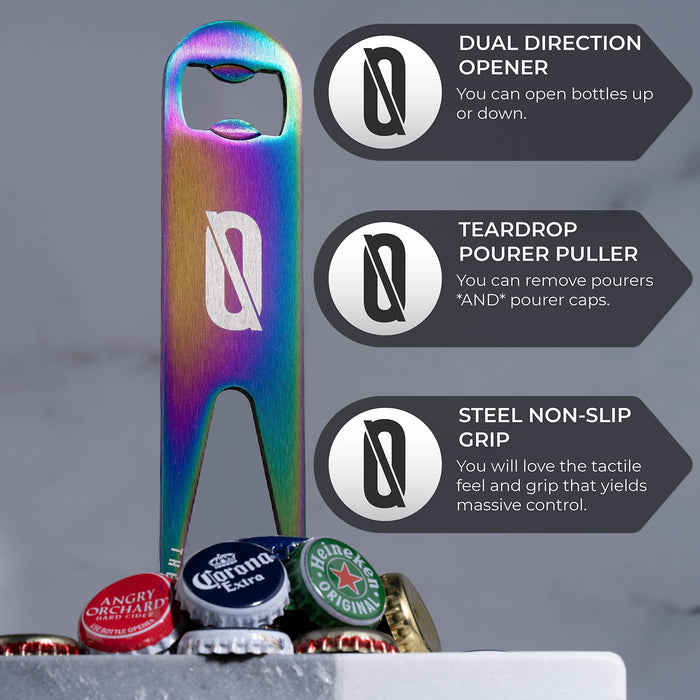 BAR NONE The Capstractor Key Pro | Bottle Cap Opener Bar Key Beer Speed Bartenders Church Key, Rainbow