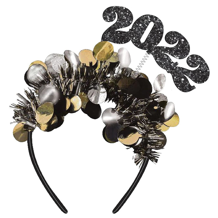amscan 2022 Glitter and Foil Confetti Headband- 6" x 4 1/2" | Black, Silver, and Gold- 1 Pc