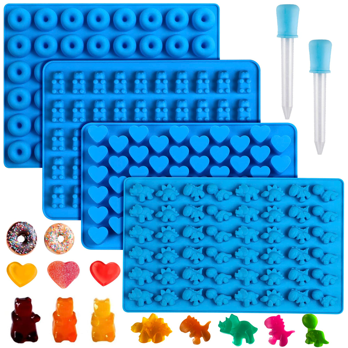 Gummy Molds Bear Candy Silicone - Mini Size Chocolate Gummy Molds with 2  Droppers Nonstick Food Grade Silicone Pack of 4