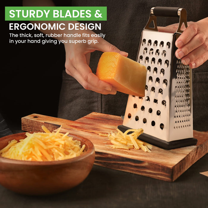 K BASIX Professional Box Grater for Kitchen, 4 Sided Box Cheese Grater, Stainless Steel Box Grader for Cheese, Potato, Carrot