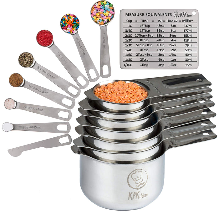 Stainless Steel Measuring Cups and Spoons Set of 16-7 Cup & 7 Spoon +  Conversion Chart & Leveler - Kitchen Measuring Spoons and Cups - Dry Measure  Cups Stainless Steel & Baking