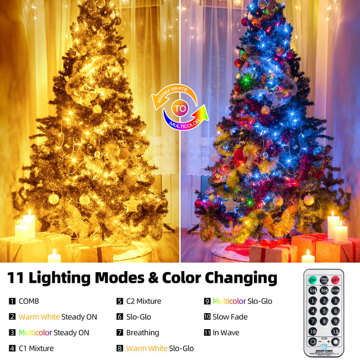 brizlabs Christmas Lights, 180ft 500 LED Color Changing Christmas Lights  with Remote Timer, 11 Modes Warm