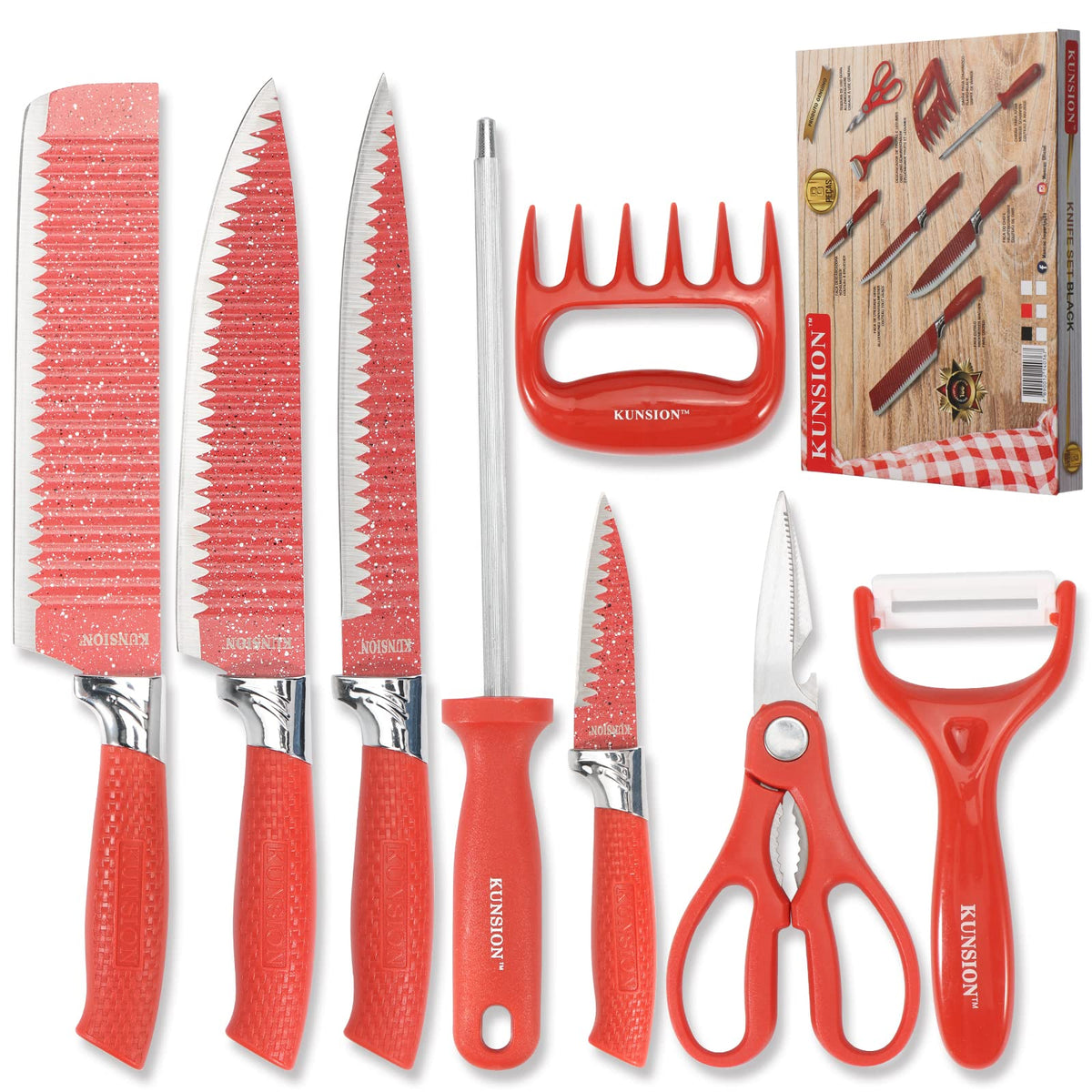 Zusisuy Red Professional Kitchen Knife Chef Set, Kitchen Knife Set Sta —  CHIMIYA
