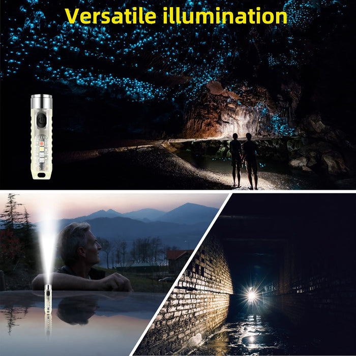 Mini LED Flashlights USB Rechargeable Small Keychain Flashlight with 11 Modes of MainSide Light, Portable Pocket EDC Flash Light for Daily Using, Backpacking, Camping and Hiking etc