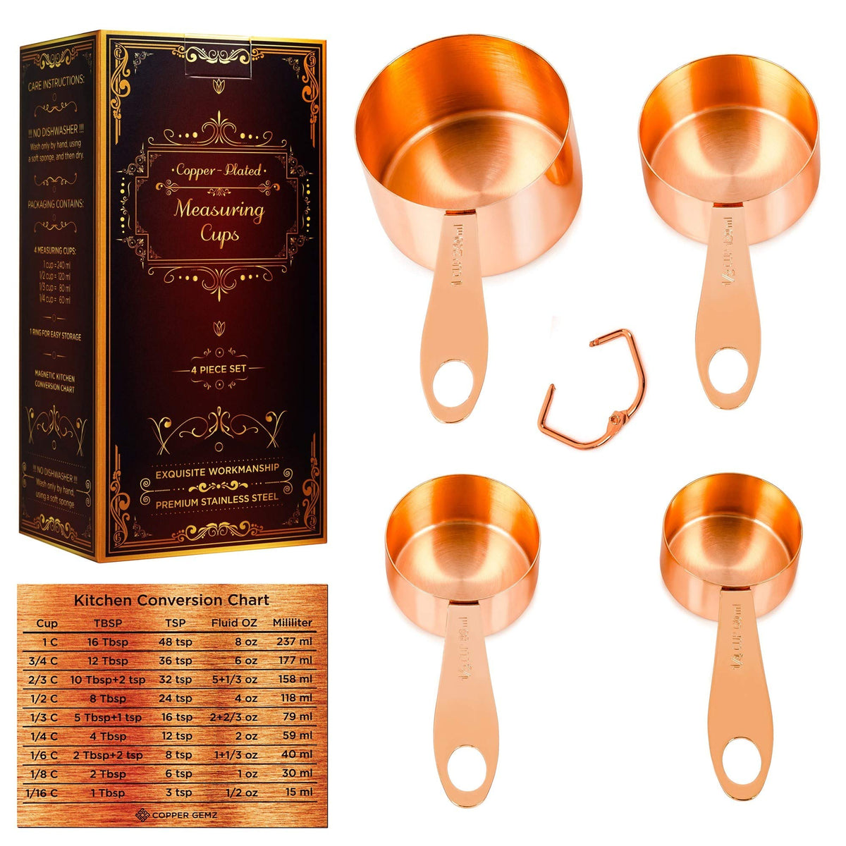 Stainless Steel Measuring Cups And Spoons Set Of 8 Engraved Measurements, Metal  Measure Sets With Ring For Kitchen Baking Cooking Rose Gold