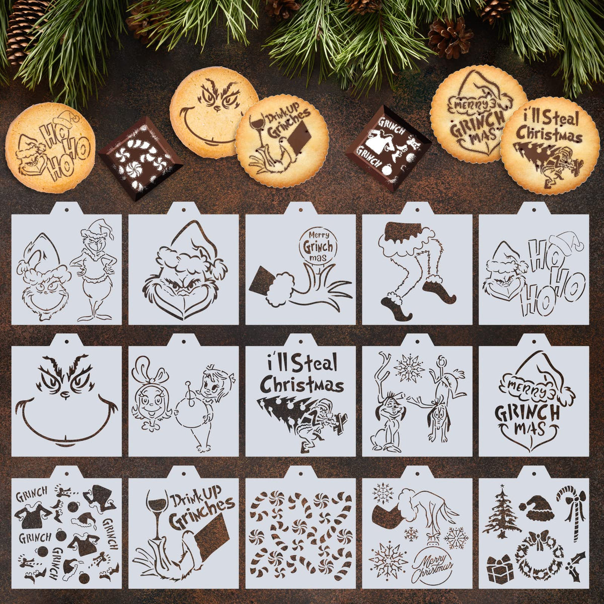 JULBEAR 36 Pieces Reusable Christmas Cookie Cake Stencils Templates Mold  Tools Cookies Baking Painting Dessert Coffee Xmas Decoration