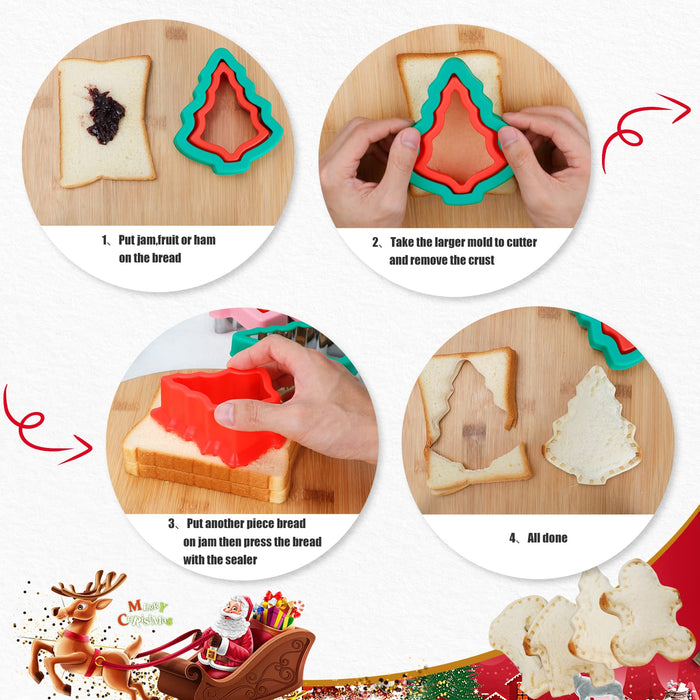 DYRICH Christmas Sandwich Cutter for Kids, 4Pcs Food-grade Stainless Steel Uncrustables Sandwich Maker