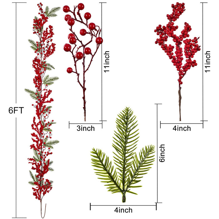 DearHouse 6FT Red Berry Christmas Garland with Spruce Branches Berry Garland, Winter Greenery Garland for Holiday Mantel Fireplace Table Runner Centerpiece Year Decoration