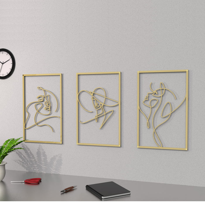 BEEWEEL Gold Wall Decor 2 Packs, Gold home decor, Bedroom Decor, Living Room Decor, 0.12'' Minimalist Modern Abstract Female