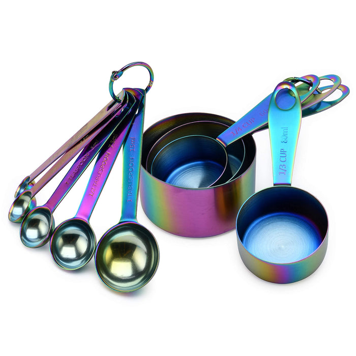  9 Piece Stainless Steel Rainbow/Iridescent/Oil Slick Measuring  Cup and Spoon Set by ColorMeHome: Home & Kitchen