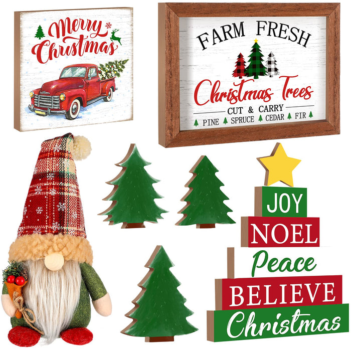 Treory Christmas Table Decorations Sign, 3 Pcs Elk Christmas Tree