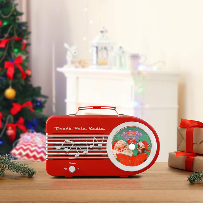 Mr. Christmas Vintage North Pole Radio Holiday Jukebox Christmas Decoration Music Box, 10.5 Inches, Red