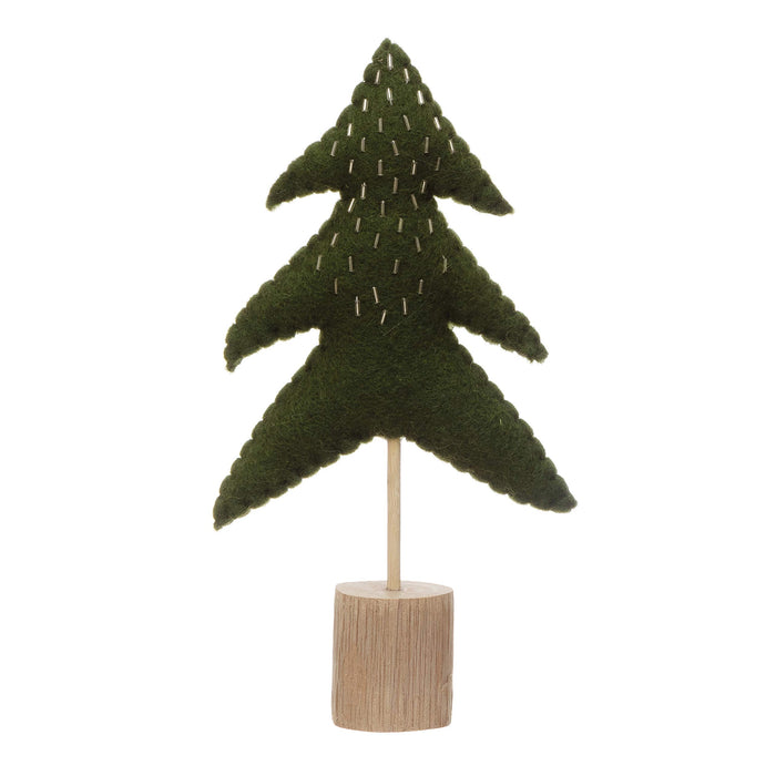 Creative CoOp 51/2"L x 11/2"W x 10" H Wool Felt Tree w/White Embroidery, Green Figures and Figurines, Multi