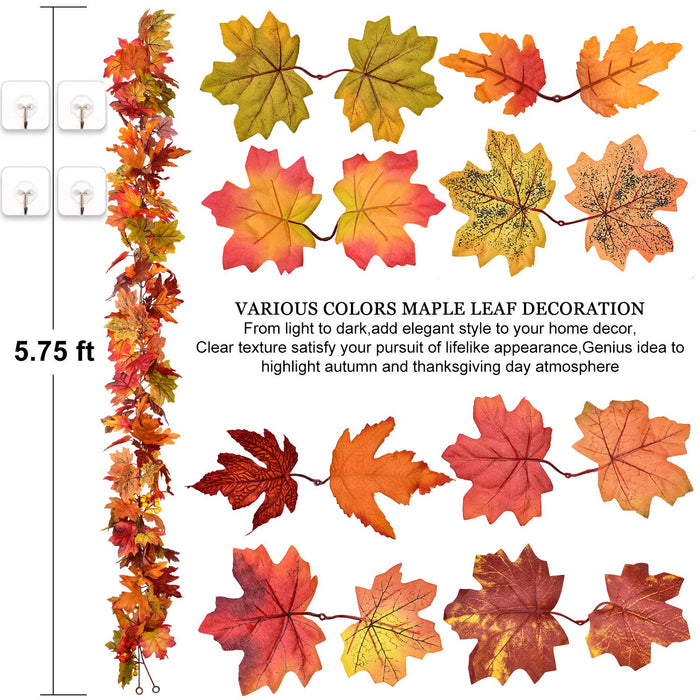 DearHouse 2 Pcs Fall Garland Maple Leaf, 5.9Ft/Piece Hanging Vine Garland Artificial Autumn Foliage Garland Thanksgiving Decor for Home Fireplace Party Christmas
