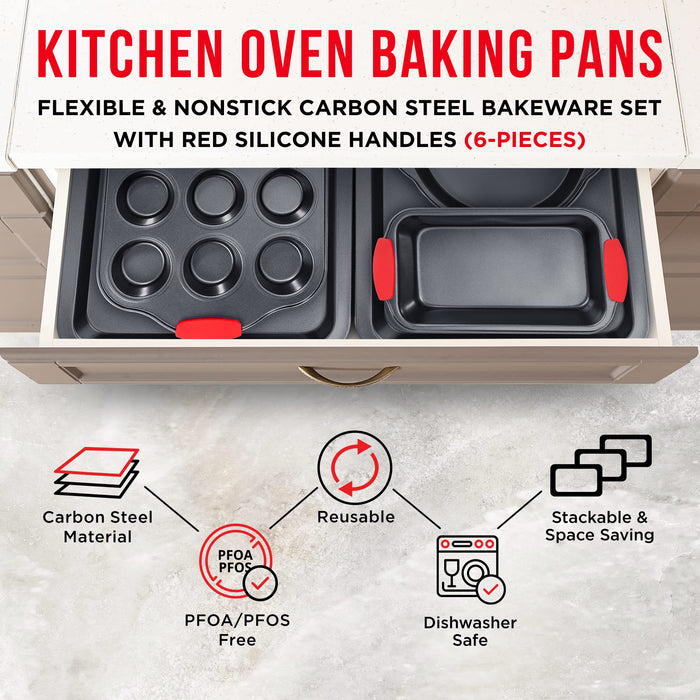 Baking Set – 6 Piece Kitchen Oven Bakeware Set – Deluxe Non-Stick