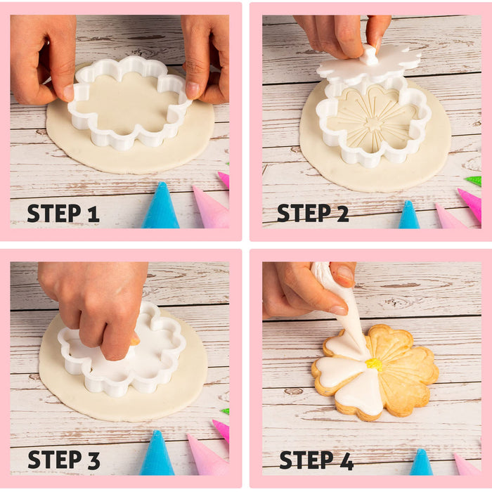 Flycalf Cookie Cutters with Plunger Stamps Flower Shapes Birthday Holiday Eco-Friendly PLA Baking Accessories Cutter Molds