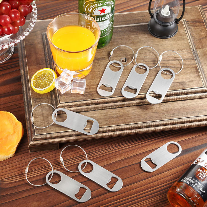 50 Pieces Stainless Steel Flat Bottle Opener with Keychain Beer Opener Bulk Soda Beverage Opener for Men Women Bartenders Kitchen