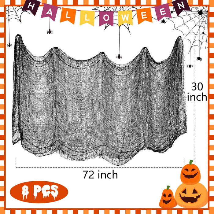 8 Pack Halloween Black Creepy Cloth, 30 X 72 Inch Black Dilapidated Spooky Fabric Cloth For Halloween Drapes Party, Haunted House