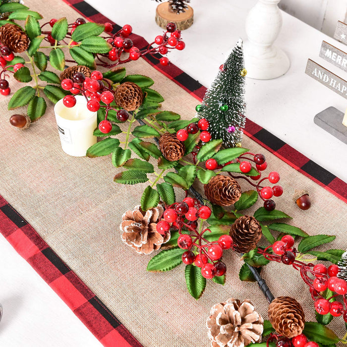 DearHouse 6FT Red Berry Christmas Garland with Spruce Branches Berry  Garland, Winter Greenery Garland for Holiday Mantel Fireplace Table Runner