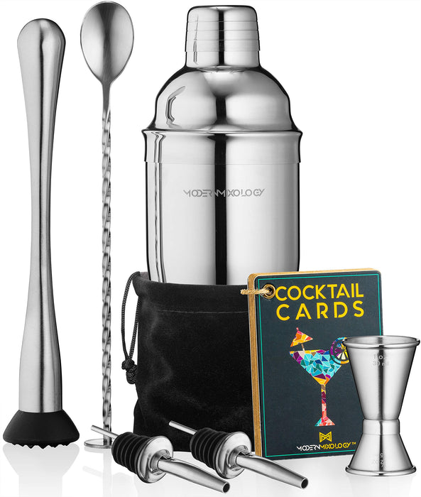 Mixology Cocktail Shaker Set Drink Mixer, 8-Piece Portable Bartenders Kit with 24oz Martini Shaker Barware Tool Set, 2 Pourers