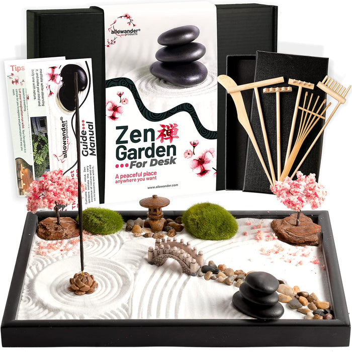 allowander Zen Garden for Desk, 12x8in Sand Tray Therapy Kit with