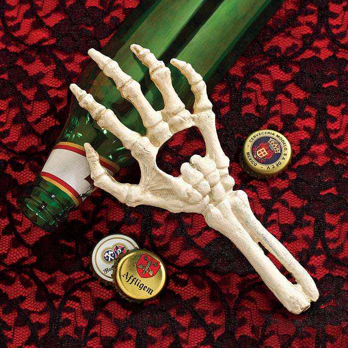 Design Toscano Skeleton Hand of Destiny Bottle Opener, 11 Inch, Faux Bone Finish