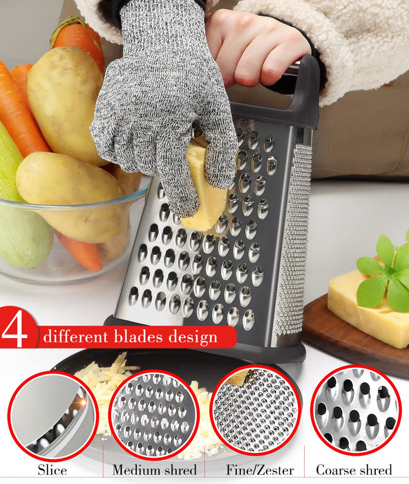 Tablecraft Stainless Steel Cheese Grater, Professional Handheld 4 Sided  Kitchen Shredder Peeler Shaver Box, Best for Parmesan Cheese, Vegetables