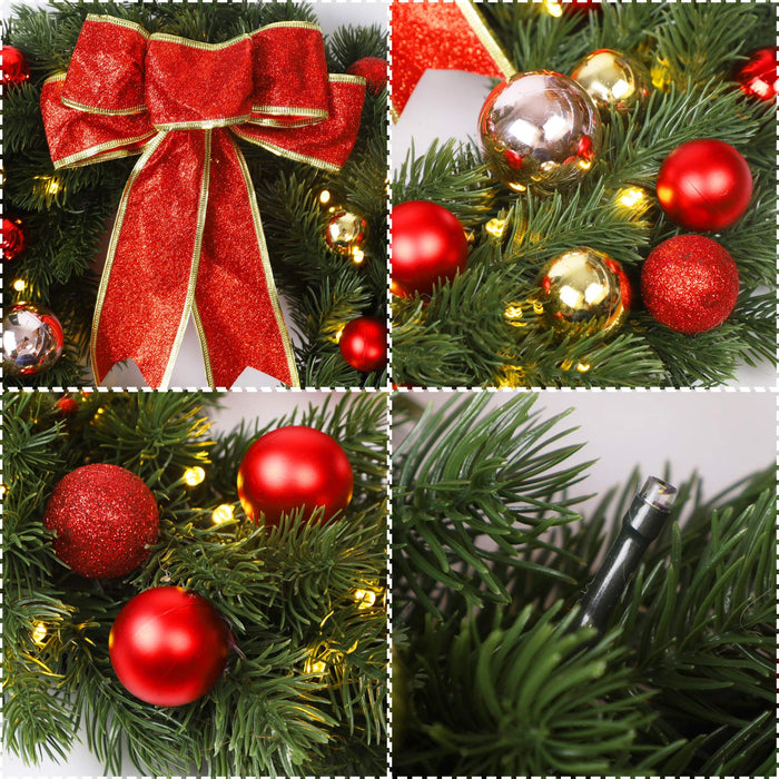 Geosar 21.6 x 9.8 Inch Christmas LED Red Bows Christmas Wreath Bows LED  Tree Ornaments with Button Cell for Christmas Home Decoration (2 Pieces)