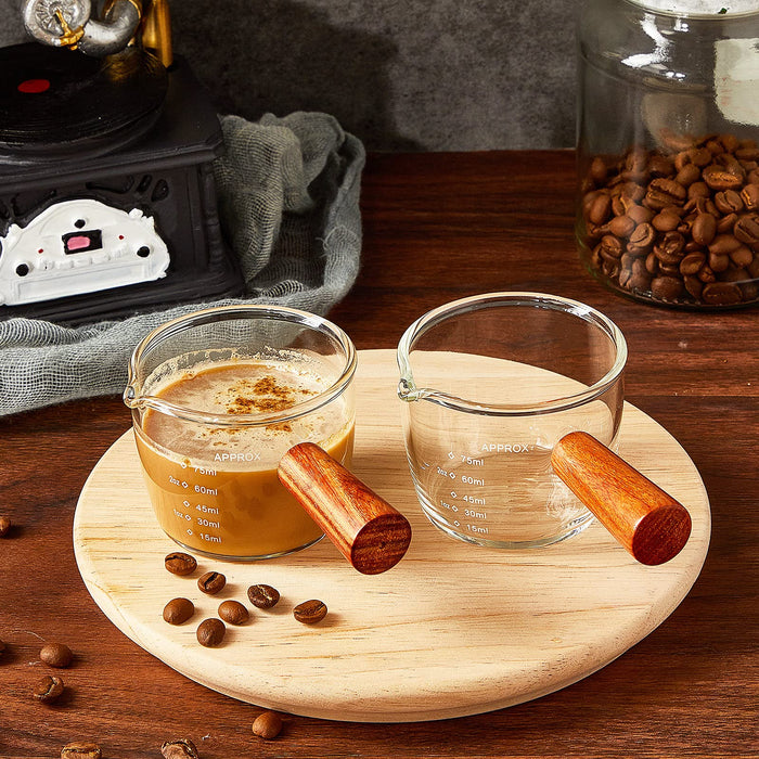 Tanlade Single Spout Espresso Shot Glass with Wood Handle Espresso