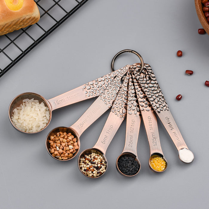 Copper Stainless Steel Measuring Cups and Spoons Set of 8, Wooden Handle  with US Measurements, Metric Cups and Spoons for cooking and baking