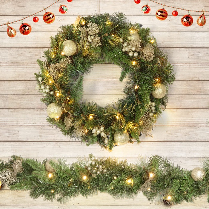 ASTEROUTDOOR Artificial 24in Christmas Wreath and 9ft Holiday Garland —  CHIMIYA