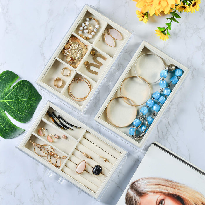Acrylic Jewelry Organizer Clear Jewelry Box with 4 Drawers Velvet