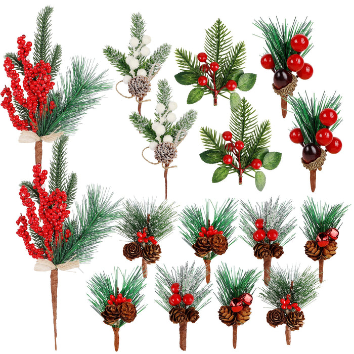 Artificial Christmas Floral Picks Assorted Holly Picks Stems Pine